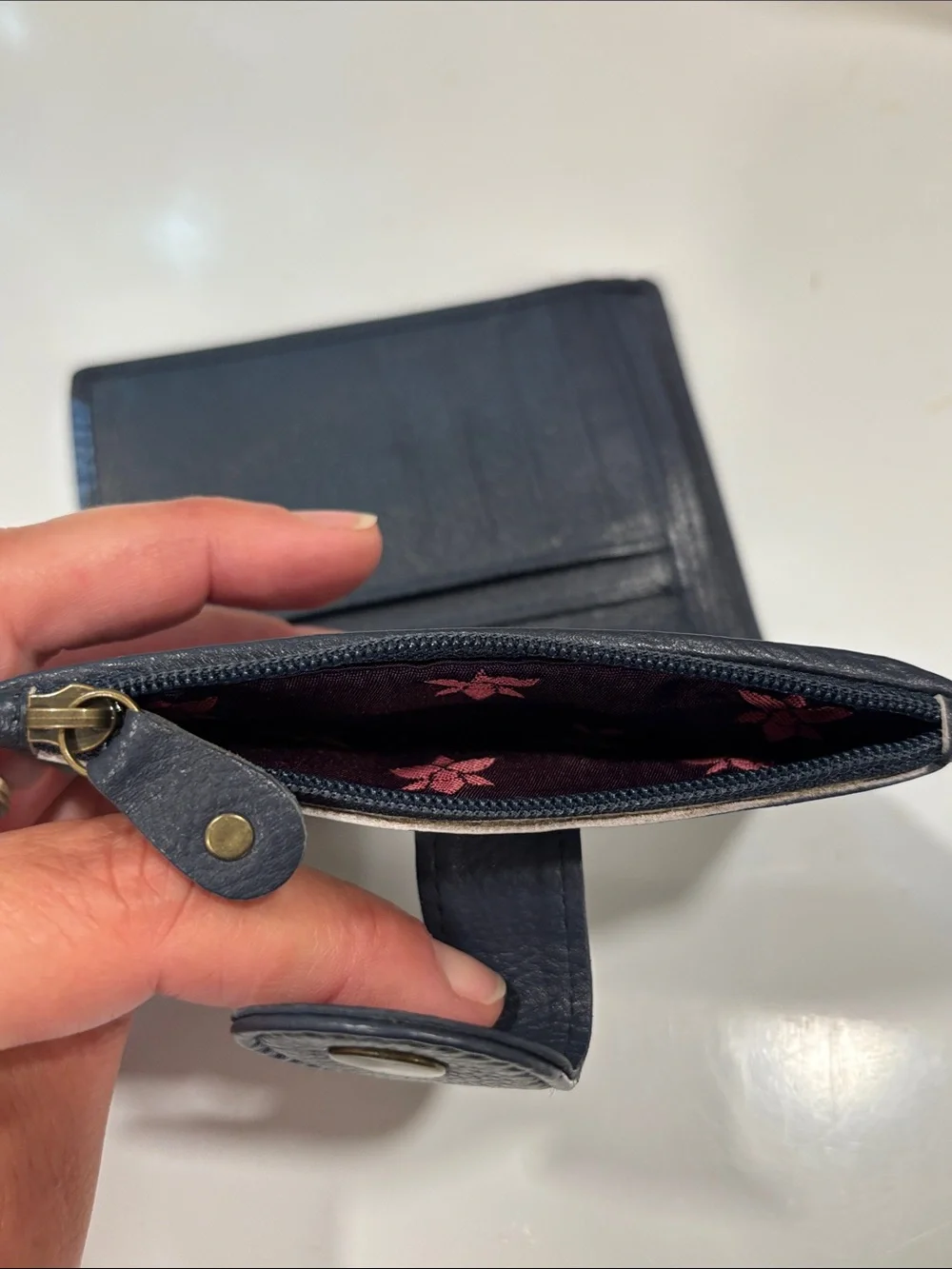 Anuschka Hand-Painted Love in Paris Butterfly Navy RFID Bifold Wallet  NWOT